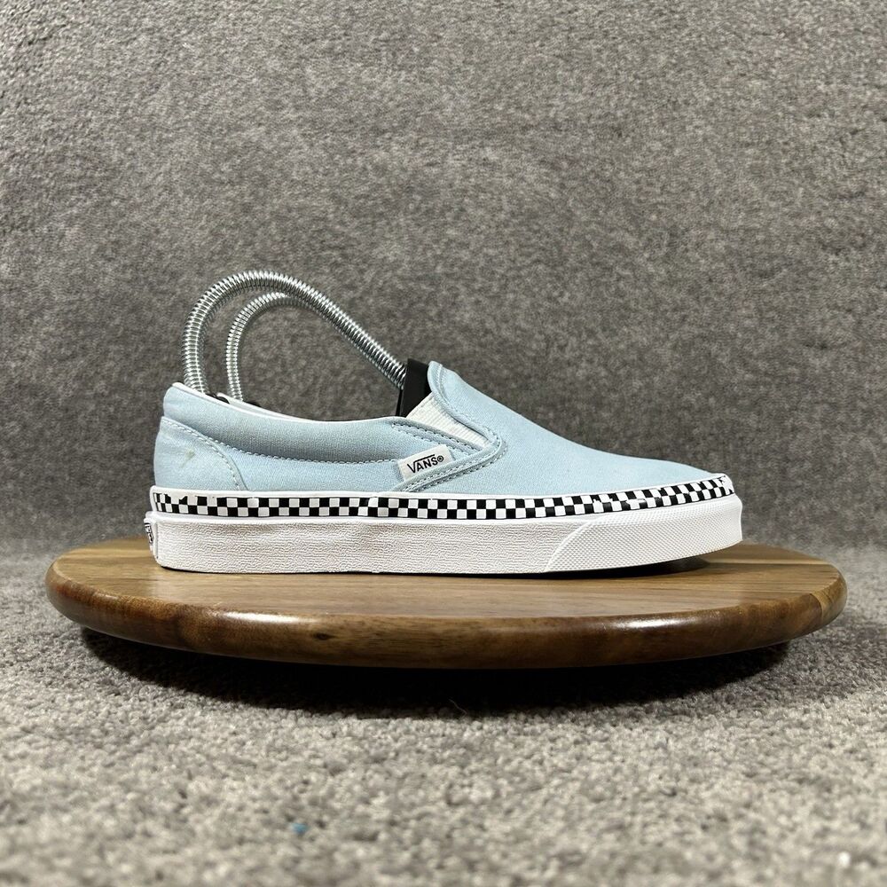 Vans Classic Slip On Women's Sz 6.5 Cool Blue Check Foxing Low Skate Shoes Used